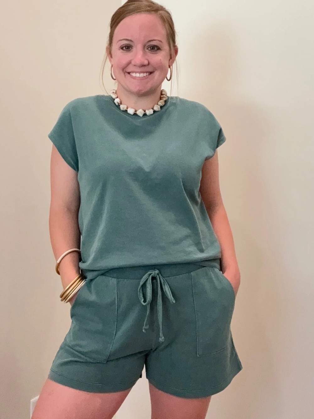 Double Zero Green Drawstring Lounge Shorts set